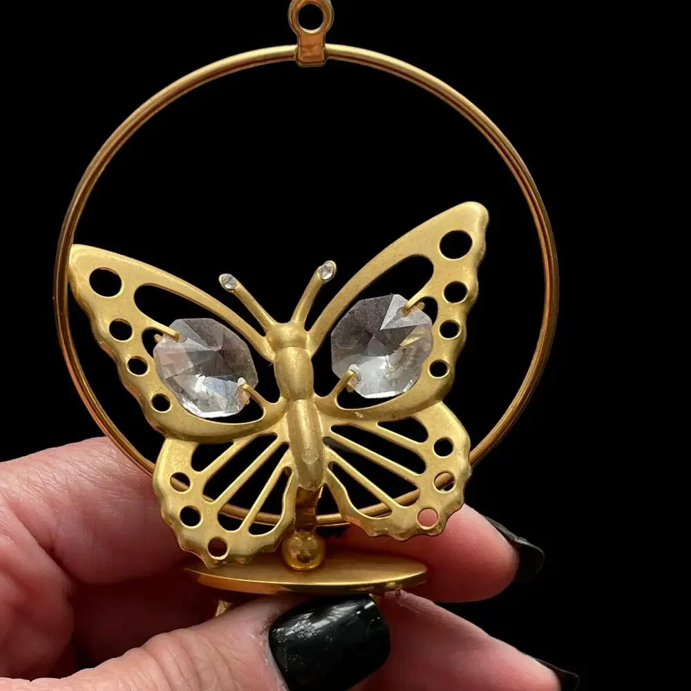 Butterfly Wind Chime Ornament Swarovski Crystal 24k Gold Plated? READ